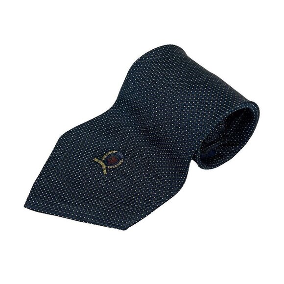 TOMMY HILFIGER Preppy Dotted Silk Blue Gold dots Tie - Picture 1 of 4